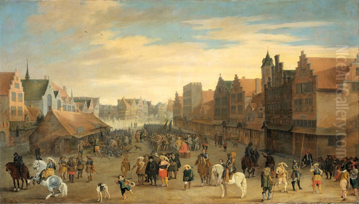 The Disbanding of the 'Waardgelders' (Mercenaries in the Pay of the Town Government) by Prince Maurits in Utrecht, 31 July 1618 Oil Painting by Joost Cornelisz Droochsloot