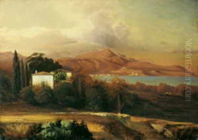 Kustenlandschaft In Der Umgebung Von Nizza Oil Painting by Augustin Pierre F. Carlone