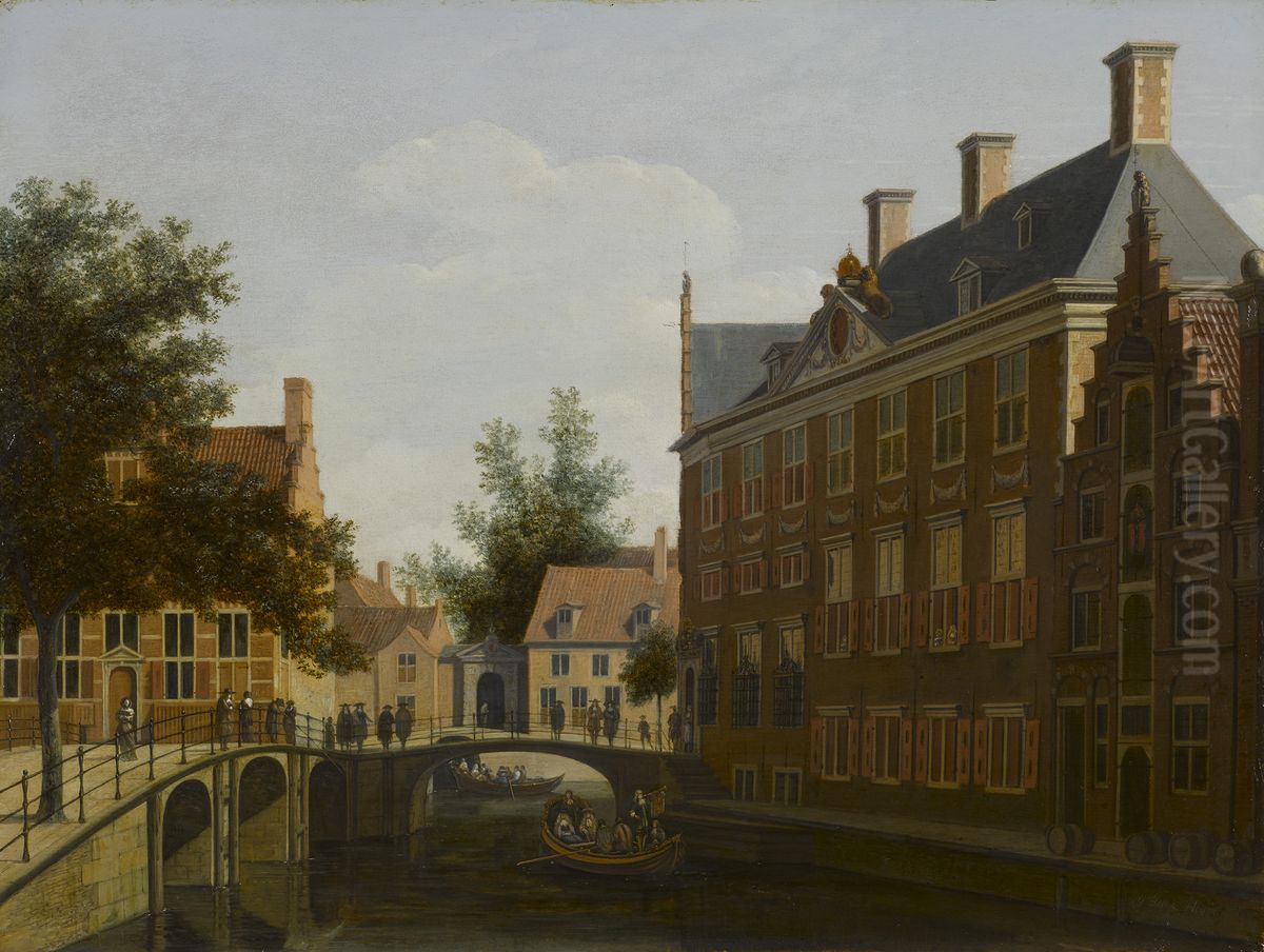 The Oude Zijds Herenlogement (Gentlemen's Hotel) in Amsterdam Oil Painting by Gerrit Adriaenszoon Berckheyde
