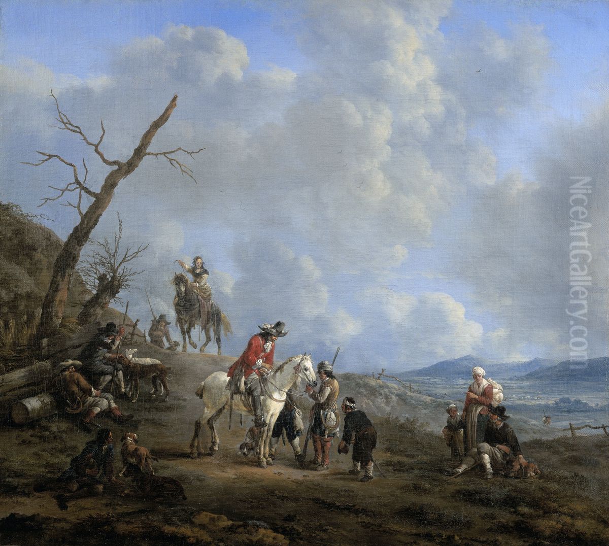 Landschap met ruiters, jagers en landlieden Oil Painting by Johannes Lingelbach
