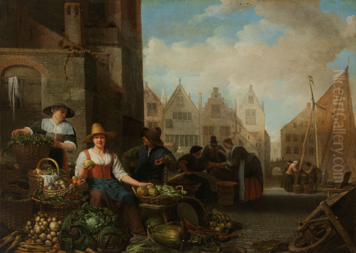 De groentemarkt Oil Painting by Hendrik Martenszoon Sorgh
