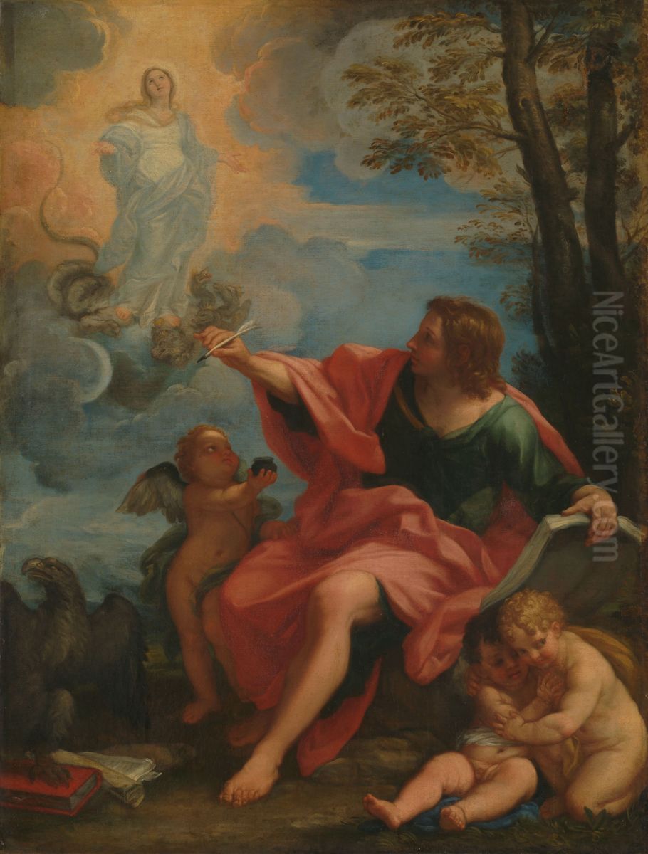 Saint John the Evangelist on Patmos Oil Painting by Carlo Maratta or Maratti