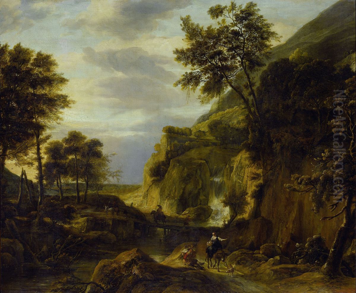 Berglandschap met waterval Oil Painting by Roelant Roghman