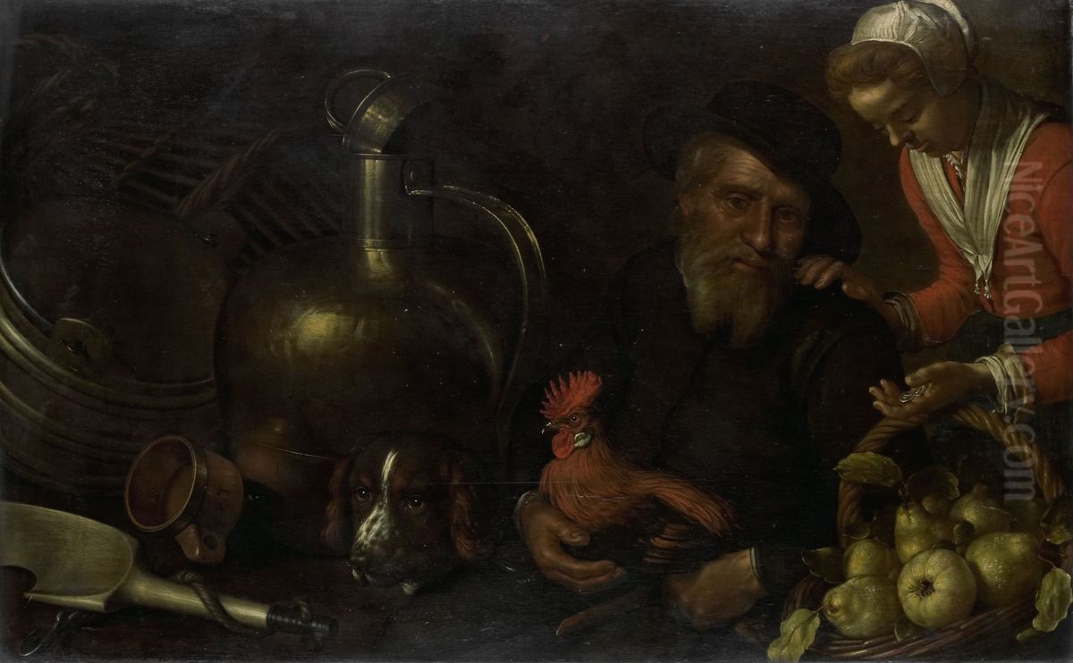 De hoenderkoopman Oil Painting by Cornelis Jacobsz Delff