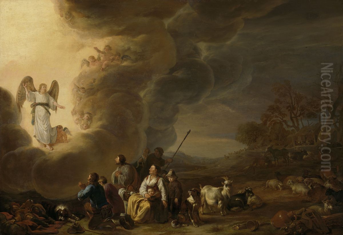 De verkondiging aan de herders Oil Painting by Cornelis Saftleven