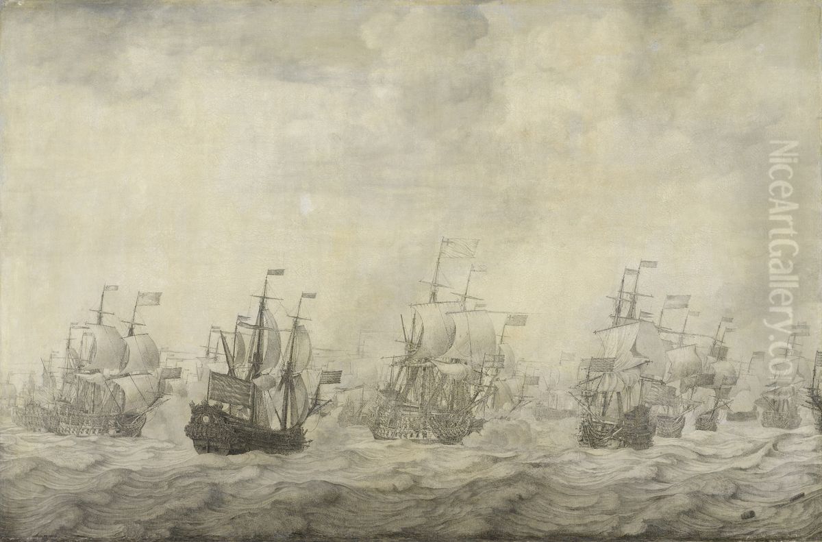 Episode uit de Vierdaagse Zeeslag, 11-14 juni 1666, in de Tweede Engelse Zeeoorlog (1665-67) Oil Painting by Willem van de, the Elder Velde