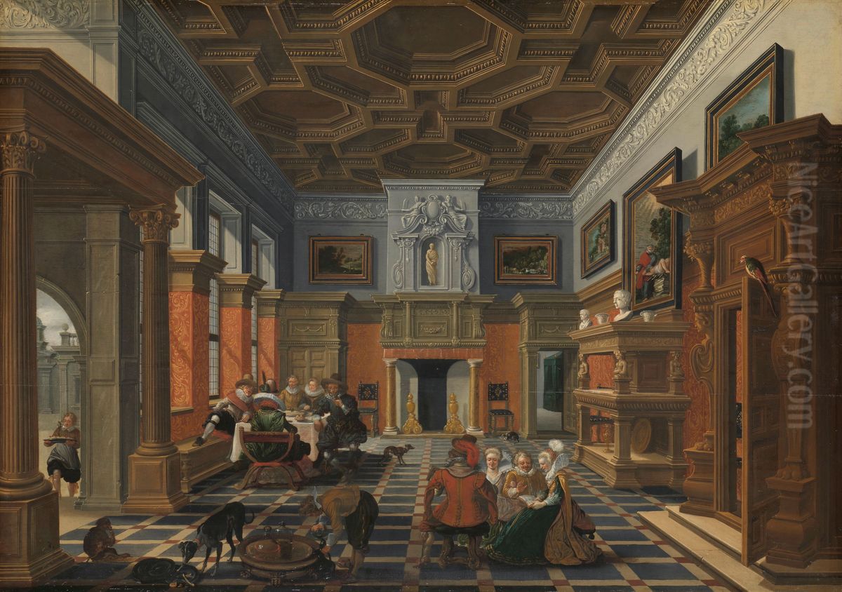 Interior with a Company Oil Painting by Bartholomeus Van Bassen
