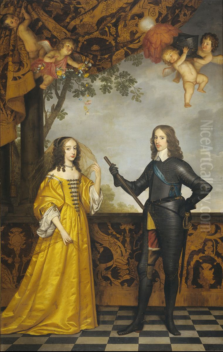 Portret van Willem II (1626-50), prins van Oranje, en zijn echtgenote Maria Stuart (1631-60) Oil Painting by Gerard van Honthorst