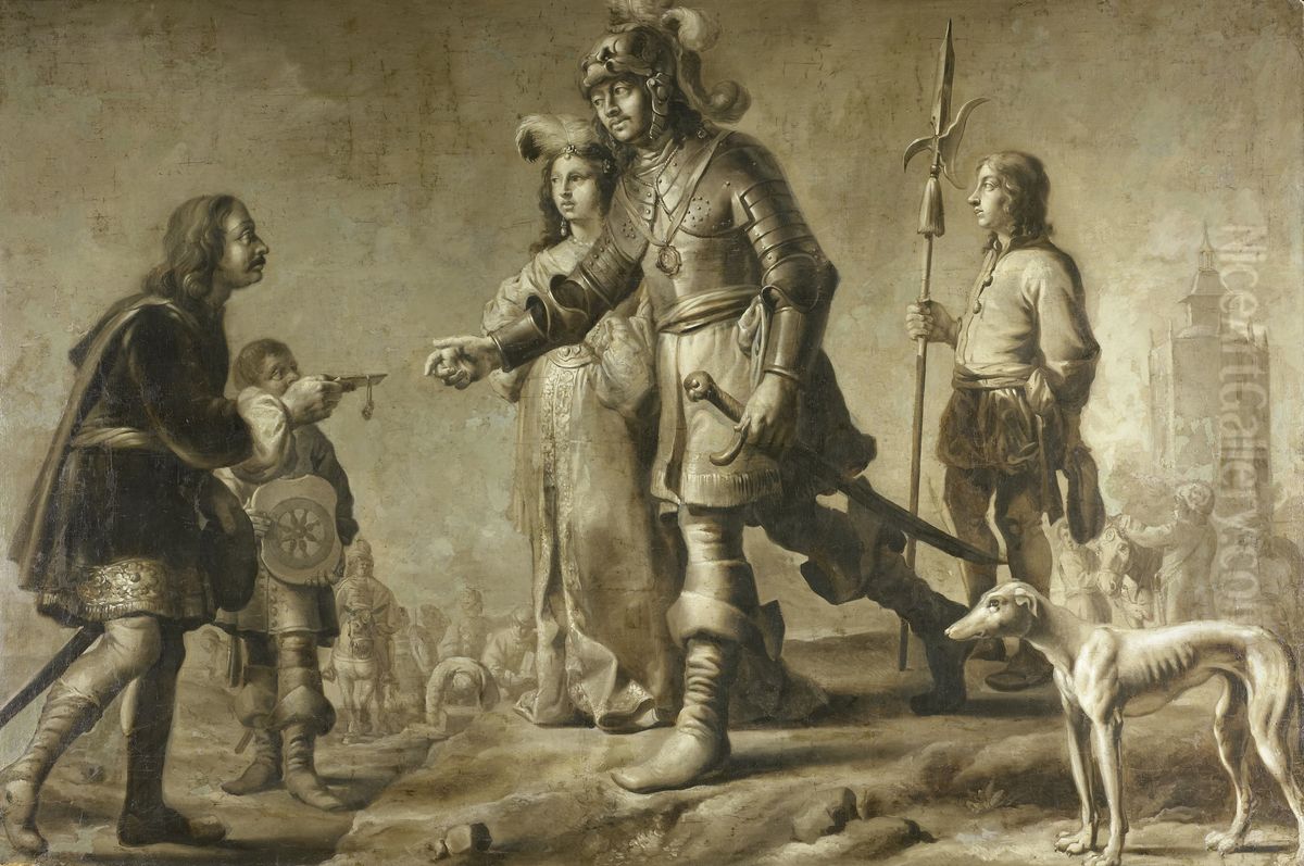 Boudewijn van Heusden (?-870) en zijn echtgenote Sophia, ontvangen eerbewijzen van de gezant van koning Edmund Oil Painting by Adriaen van de Venne
