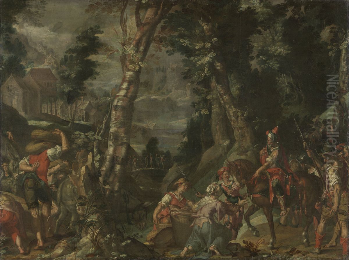 De ontmoeting tussen David en Abigail Oil Painting by Joachim Wtewael (Uytewael)