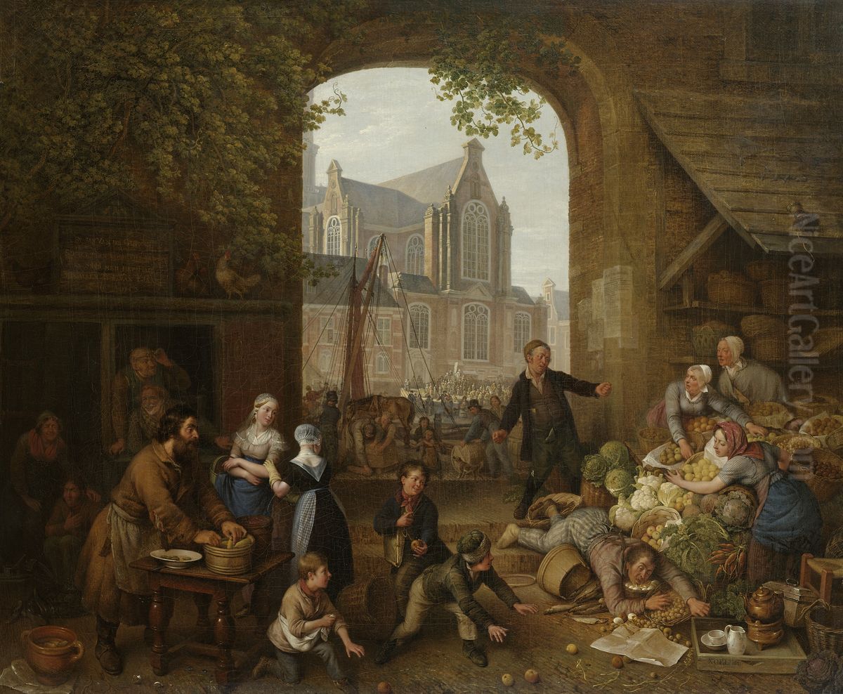 Two Drunkards at the Market near the Westerkerk in Amsterdam Oil Painting by Peter Paul Joseph Noel