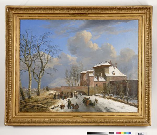 De Sassche poort te Gent bij winter Oil Painting by Pieter-Frans De Noter