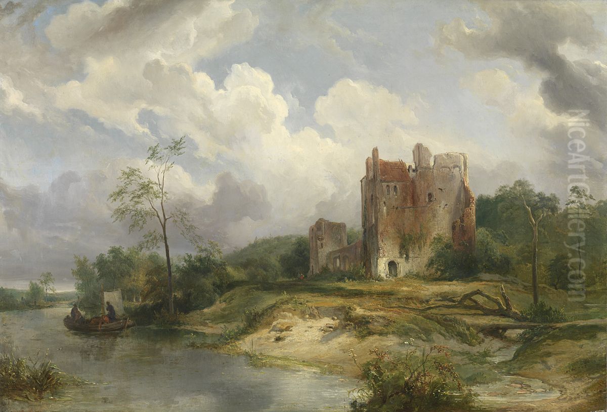 River Landscape with Ruin Oil Painting by Wijnand Nuijen