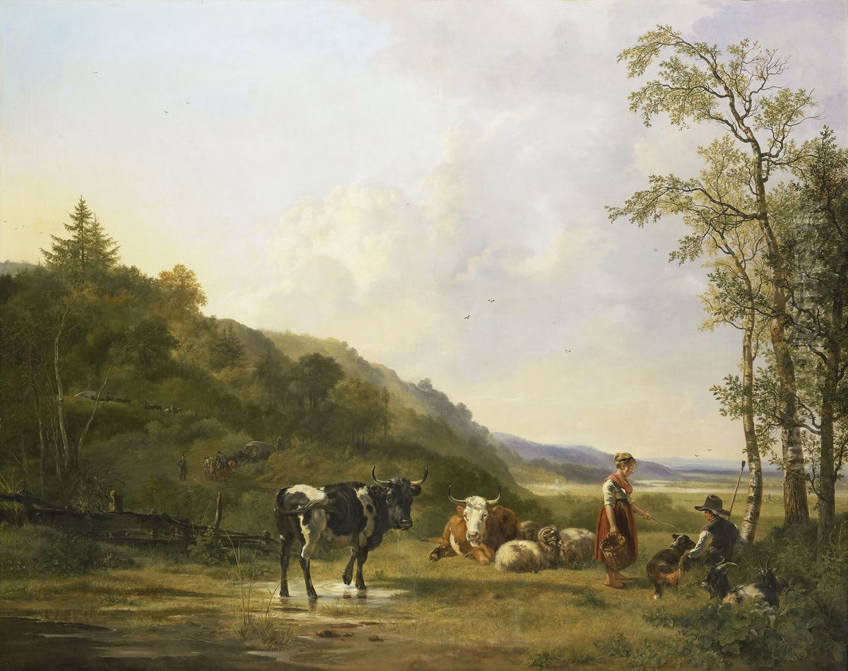 Landschap met herders en vee Oil Painting by Pieter Gerardus Van Os
