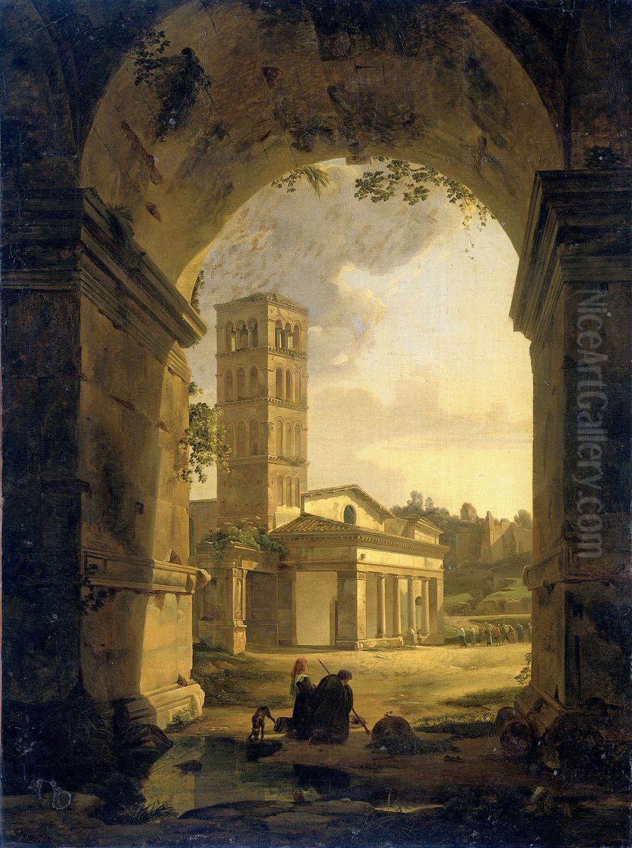 De kerk van San Giorgio in Velabro te Rome Oil Painting by Antonie Sminck Pitloo