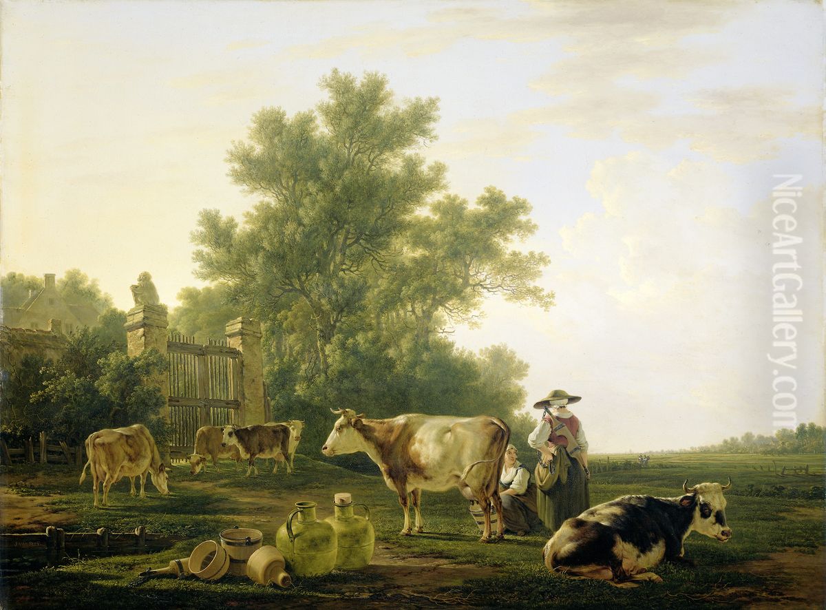 Melktijd Oil Painting by Jacob van Strij