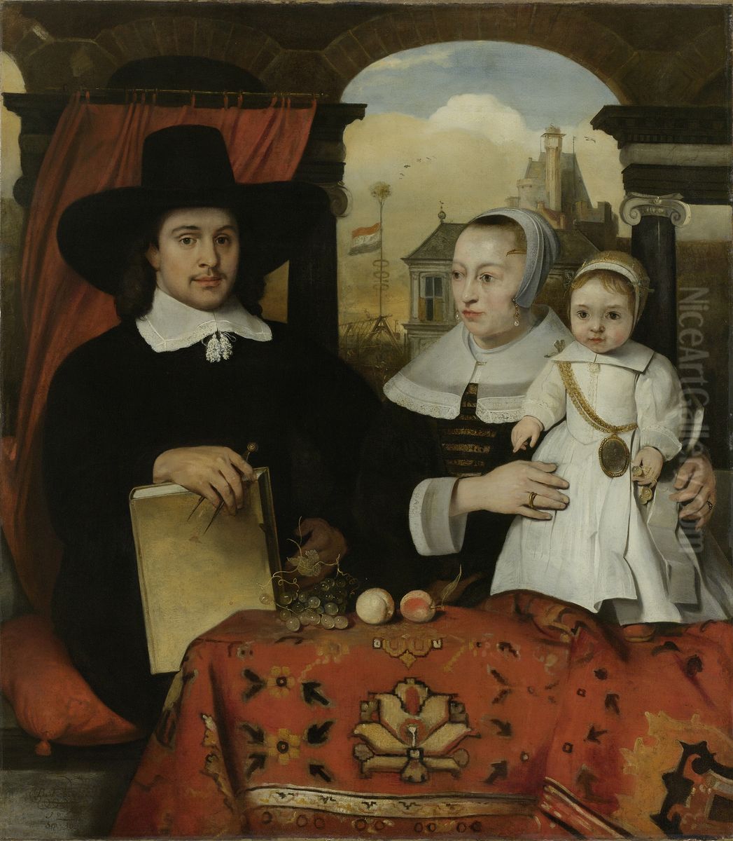 Willem van der Helm (ca 1625-75). Stadsbouwmeester van Leiden, met zijn vrouw Belytgen Cornelisdr van de Schelt en hun zoontje Leendert Oil Painting by Barent Fabritius