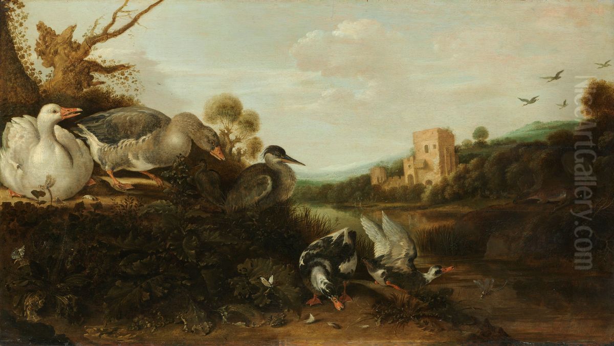 Watervogels Oil Painting by Gijsbert d'Hondecoeter