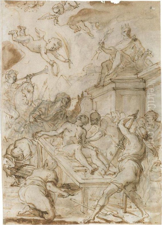 Il Martirio Di San Lorenzo Oil Painting by Giovanni Andrea Carlone