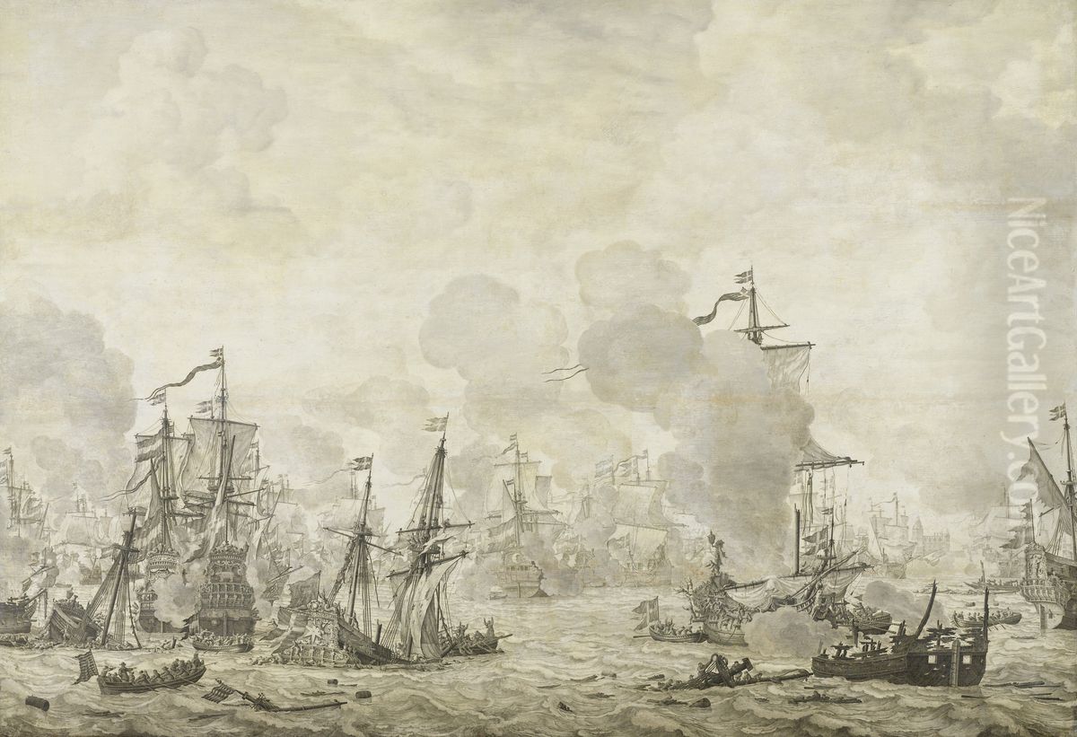 Episode uit de slag in het Sont tussen de Hollandse en Zweedse vloot, 8 november 1658 Oil Painting by Willem van de, the Elder Velde