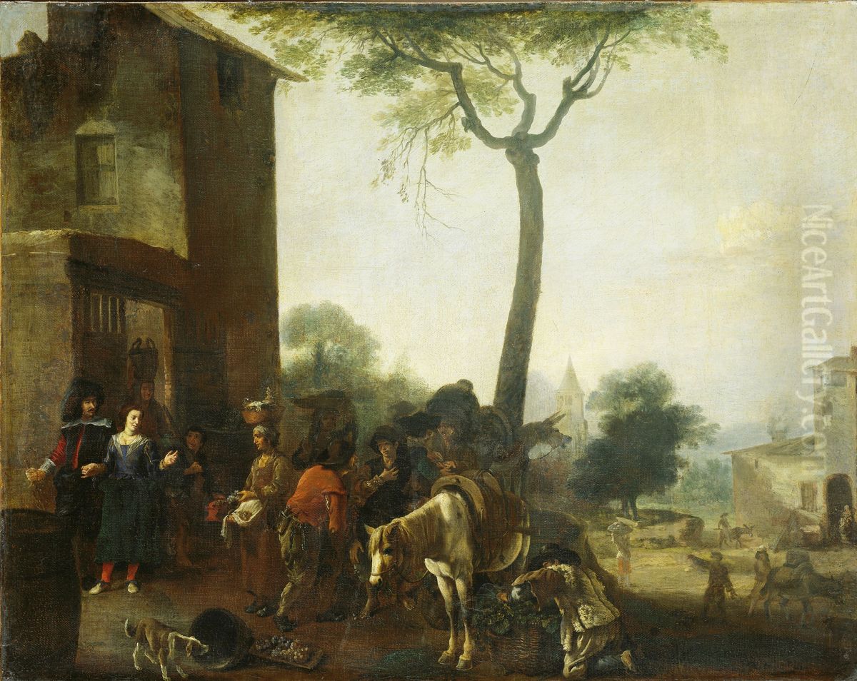 Harvesting the Vines Oil Painting by Pieter van Laer