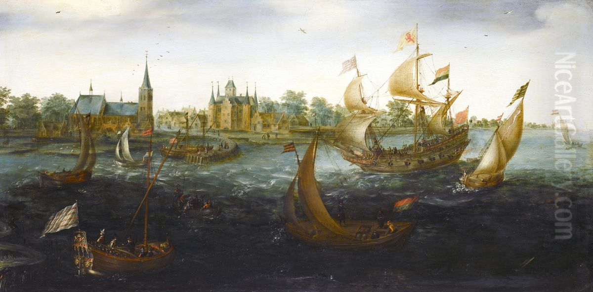 Ships off IJsselmonde Oil Painting by Aert Anthoniszoon