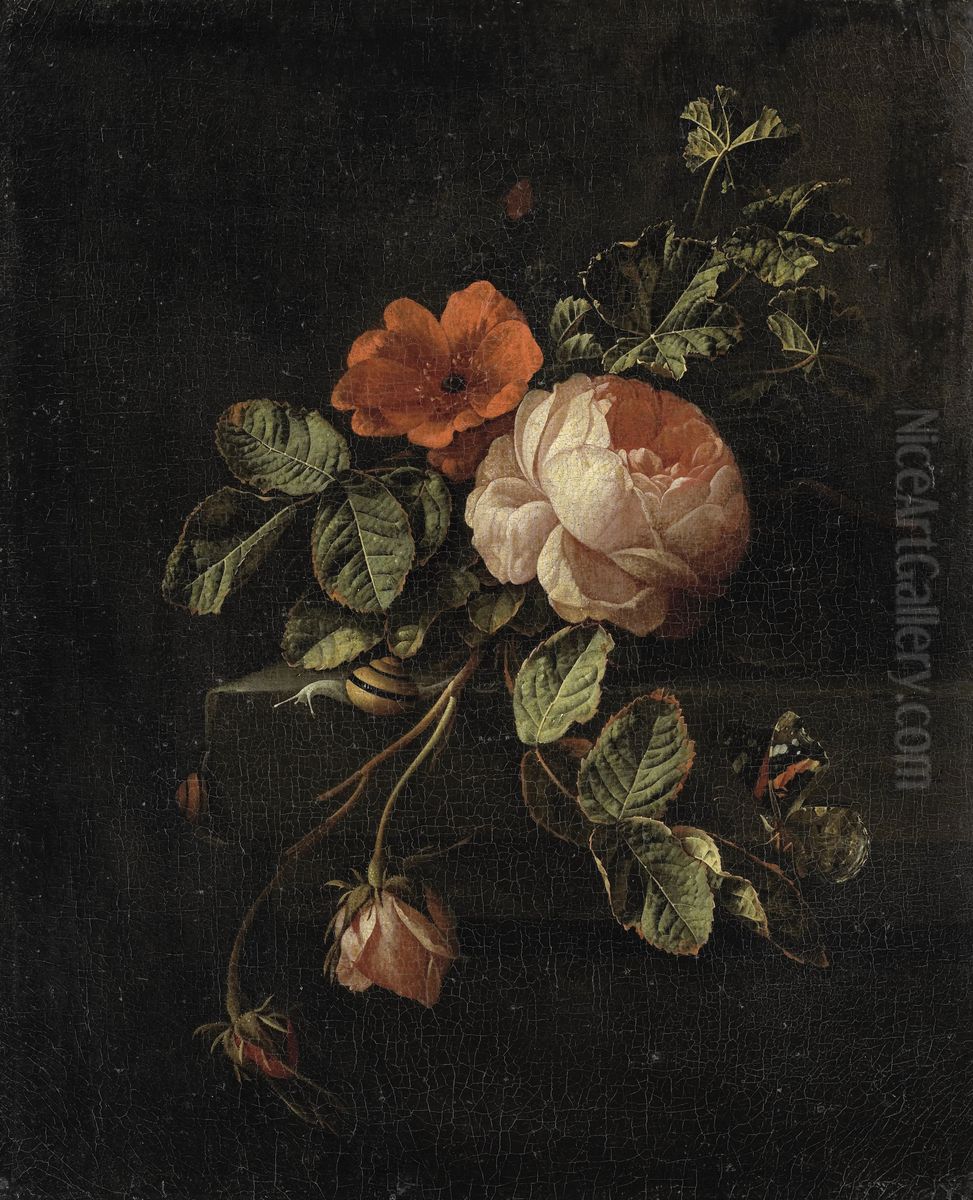 Stilleven met rozen Oil Painting by Elias van den Broeck