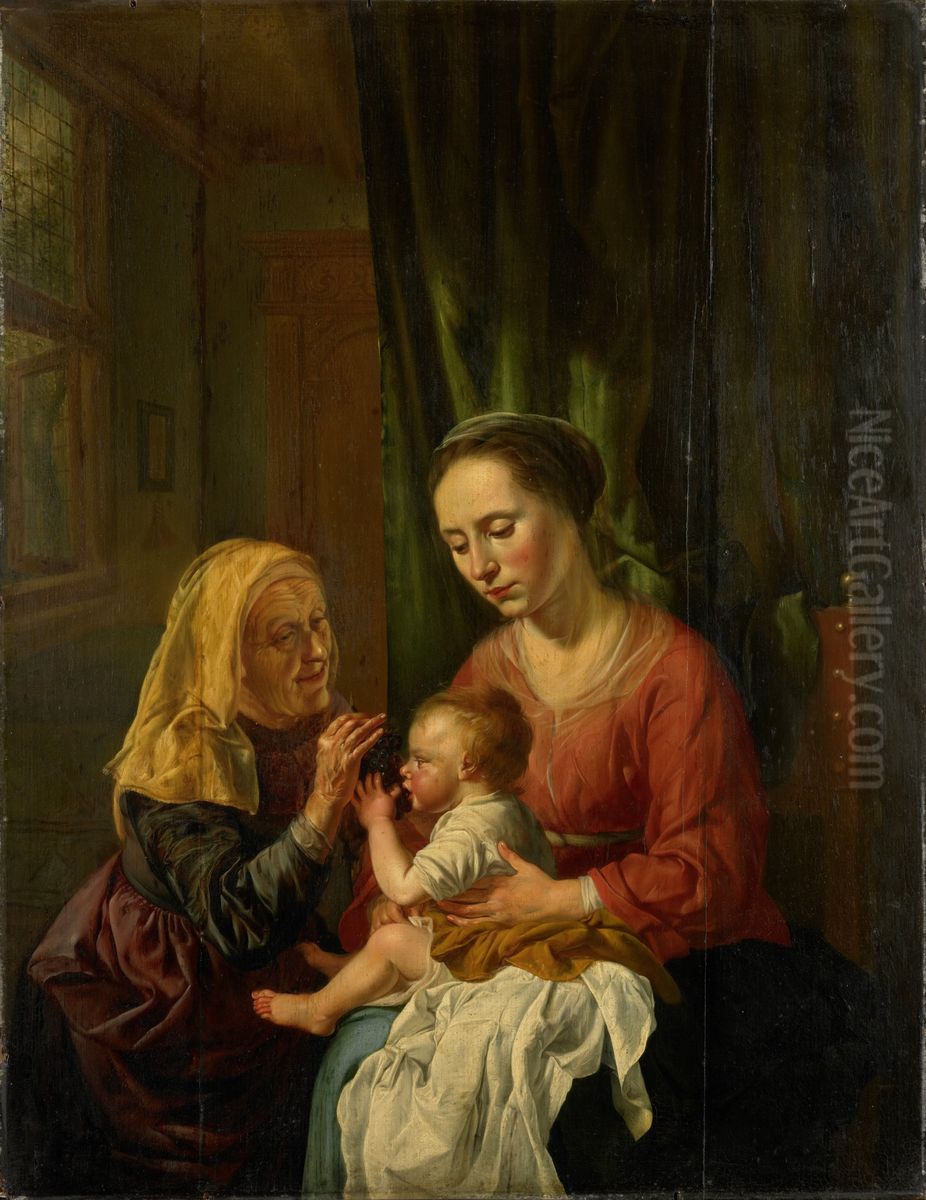 Maria met kind en de heilige Anna Oil Painting by Dirk Van Hoogstraten