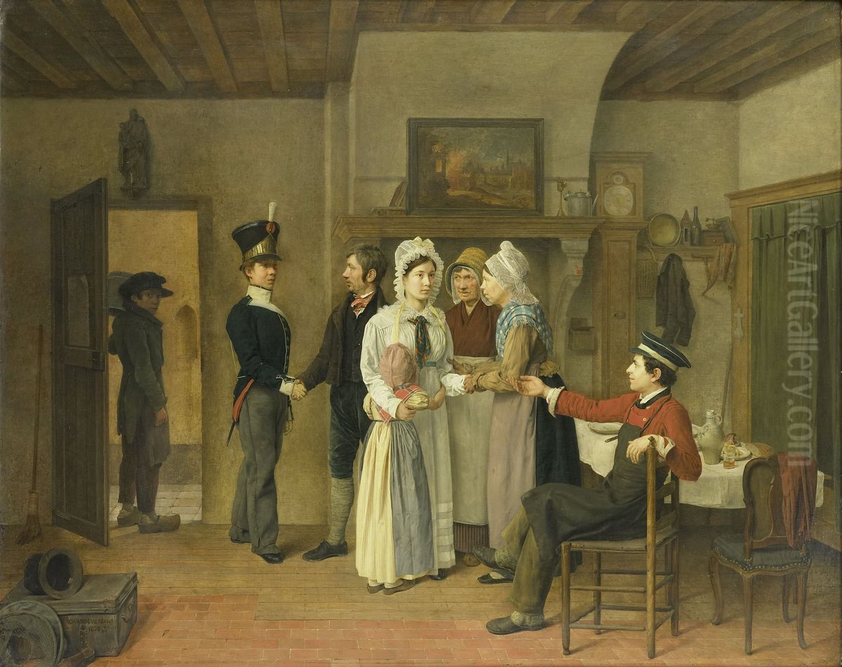 The Soldier's Farewell Oil Painting by Charles Van Beveren