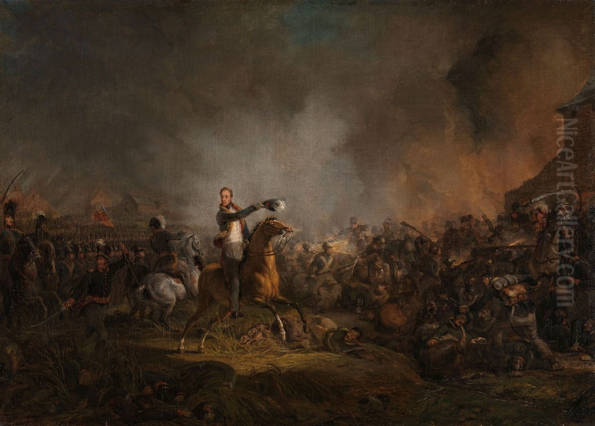 De prins van Oranje bij Quatre-Bras, 16 juni 1815 Oil Painting by Jan Willem Pieneman