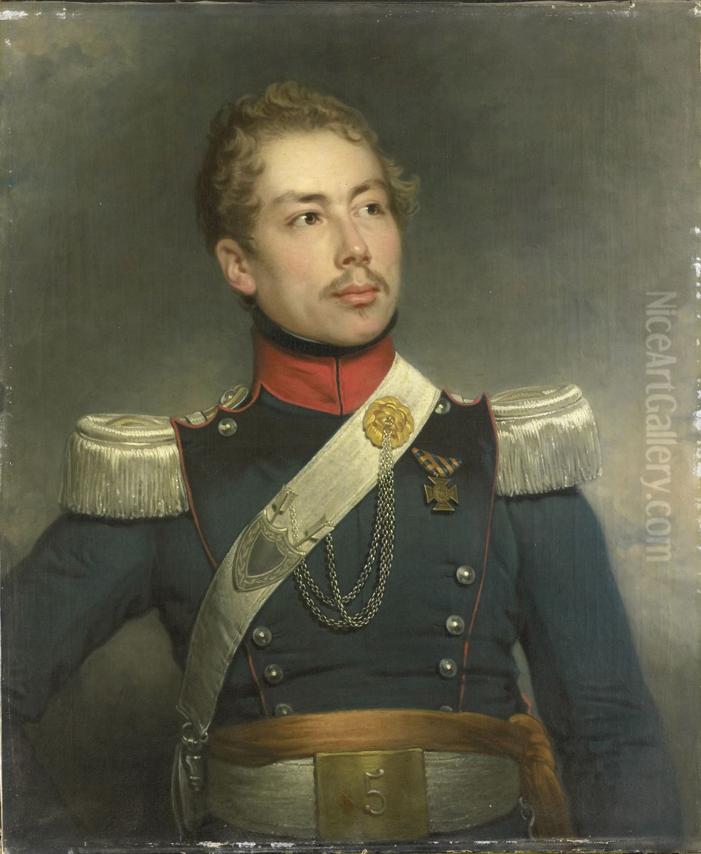 Christian Edouard Fraser (1812-79). Tweede luitenant van het 5de regiment der Dragonders Oil Painting by Charles Howard Hodges