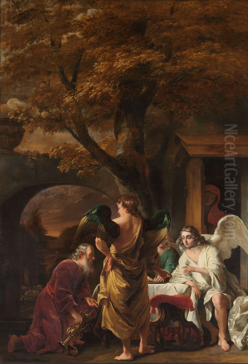 Abraham Entertaining the Three Angels Oil Painting by Ferdinand Bol