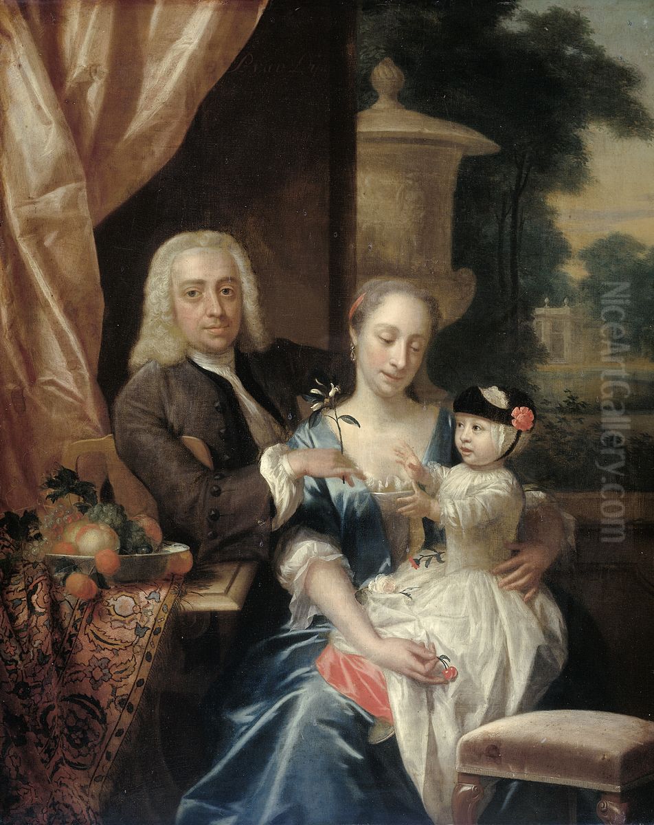 Isaac Parker, zijn echtgenote Justina Johanna Ramskrammer en hun zoontje Willem Alexander Oil Painting by Philip van Dijk