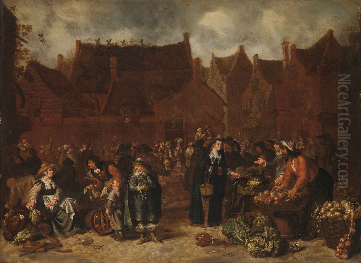Vegetable Market Oil Painting by Sybrand Van Beest