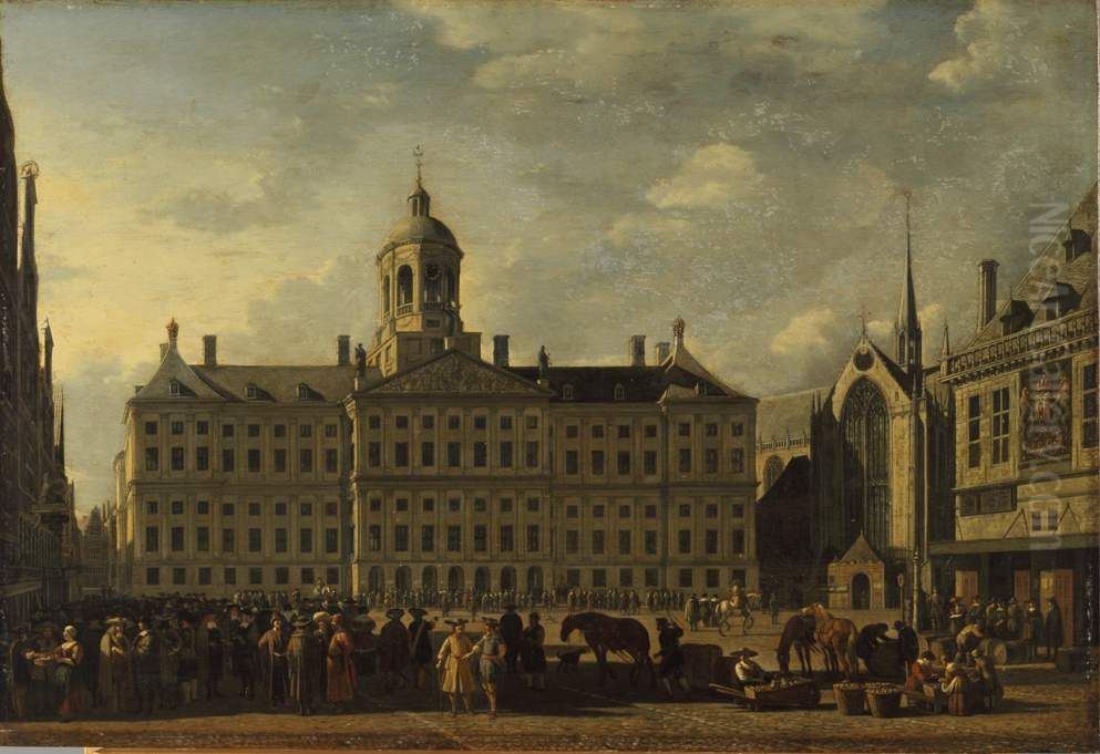 The Town Hall on the Dam, Amsterdam Oil Painting by Gerrit Adriaenszoon Berckheyde