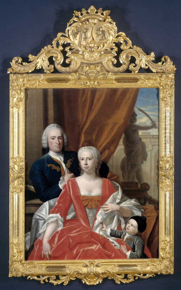 Berend van Iddekinge (1717-1801) with his Wife Johanna Maria Sichterman (1726-1756) and their Son Jan Albert (b 1744) Oil Painting by Philip van Dijk