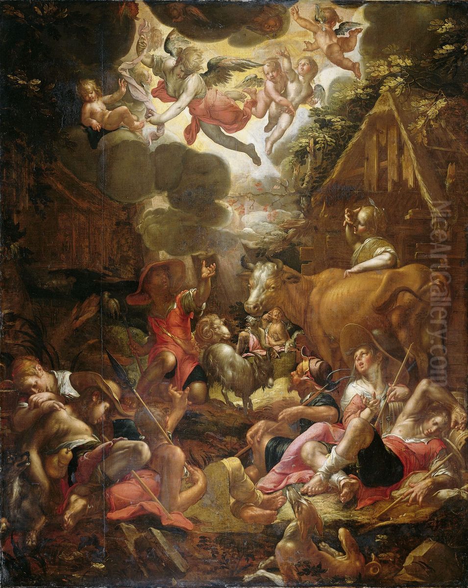 De verkondiging aan de herders Oil Painting by Joachim Wtewael (Uytewael)