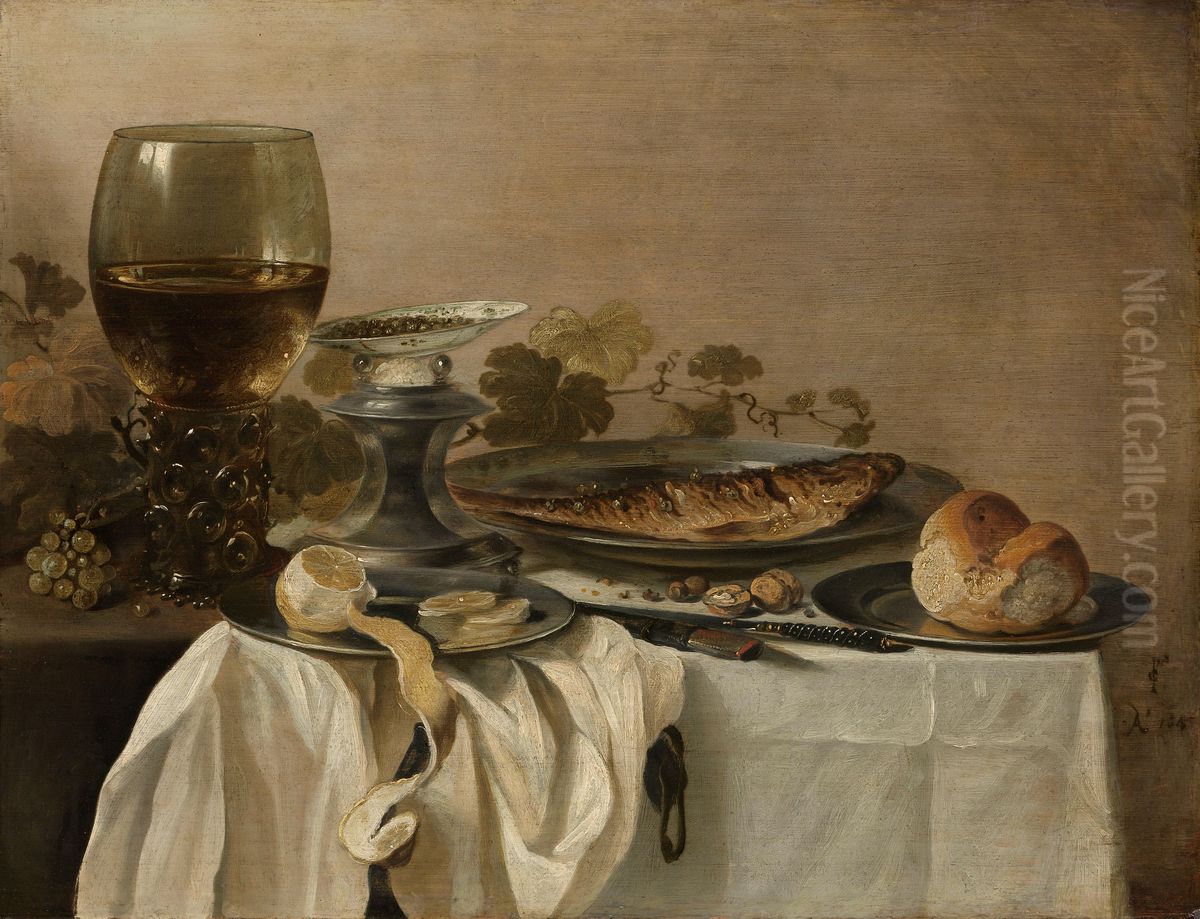 Still Life with a Fish Oil Painting by Pieter Claesz