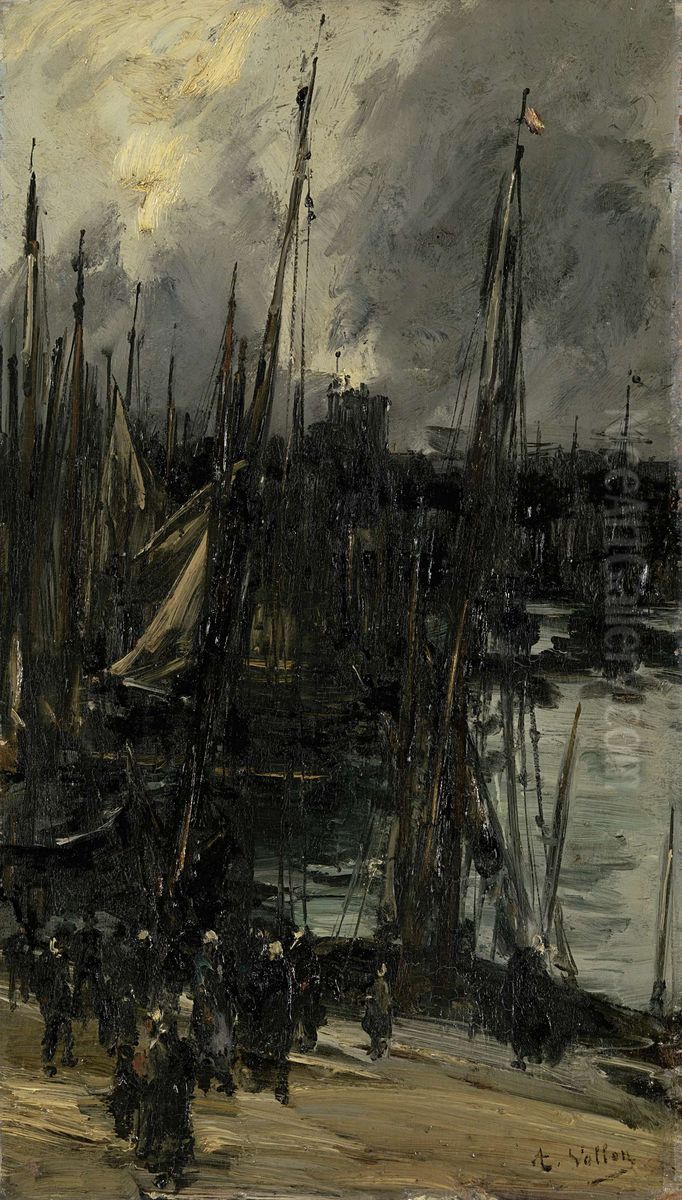 Havengezicht in Duinkerken (of Dieppe?) Oil Painting by Antoine Vollon