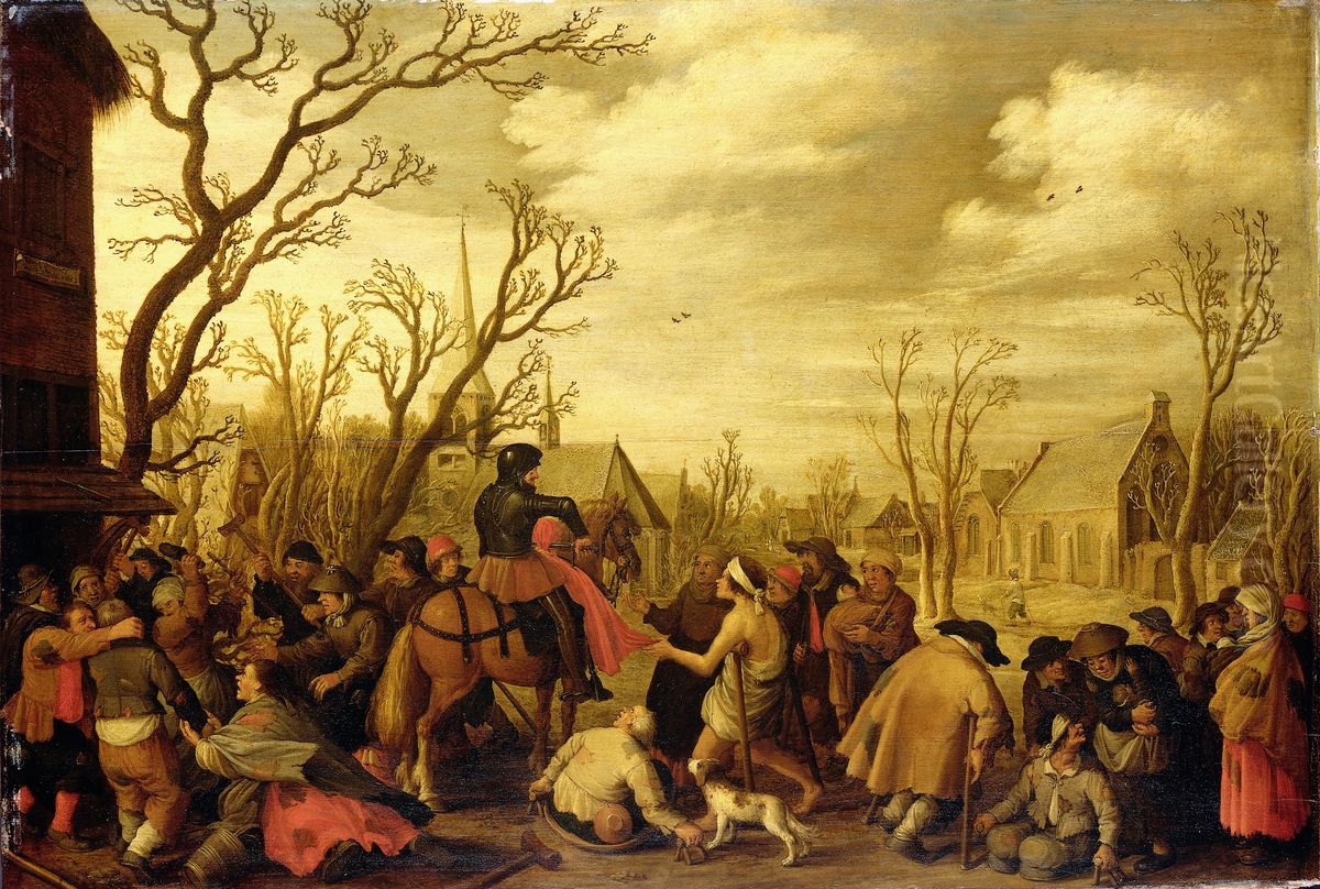 St Martin Cutting Off Part of his Cloak for a Beggar Oil Painting by Joost Cornelisz Droochsloot