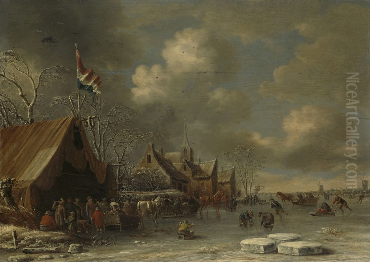 Amusement on the Ice Oil Painting by Thomas Heeremans
