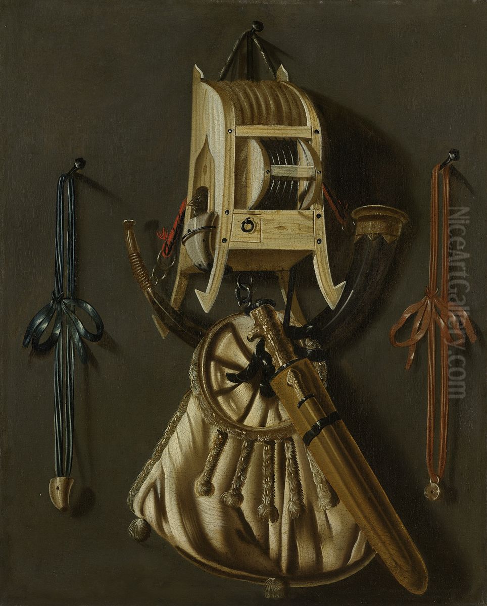 Stilleven met jachtgerei Oil Painting by Johannes Leemans