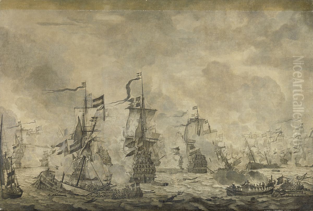 Episode uit de slag in de Sont tussen de Hollandse en de Zweedse vloot, 8 november 1658 Oil Painting by Willem van de, the Elder Velde