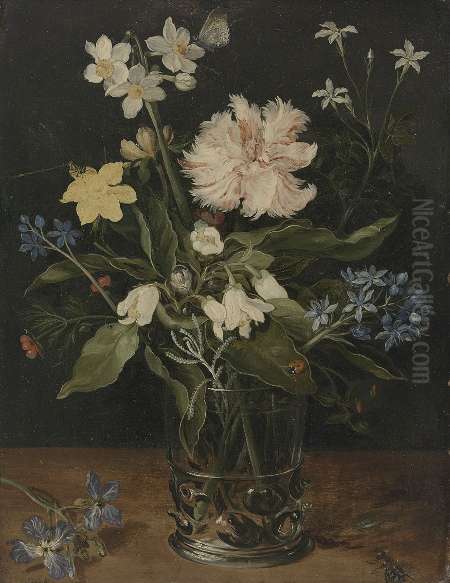 Still Life with Flowers in a Glass Oil Painting by Jan Brughel