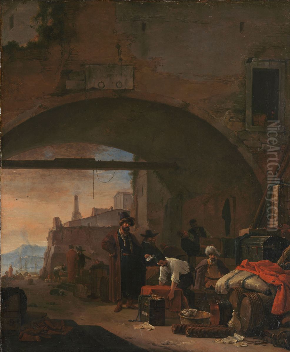 View of a Levantine Port Oil Painting by Thomas Wijck