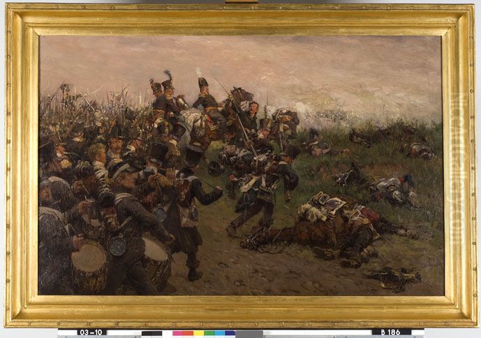The Chasse Division at the Battle of Waterloo Oil Painting by Jan Hoynck Van Papendrecht