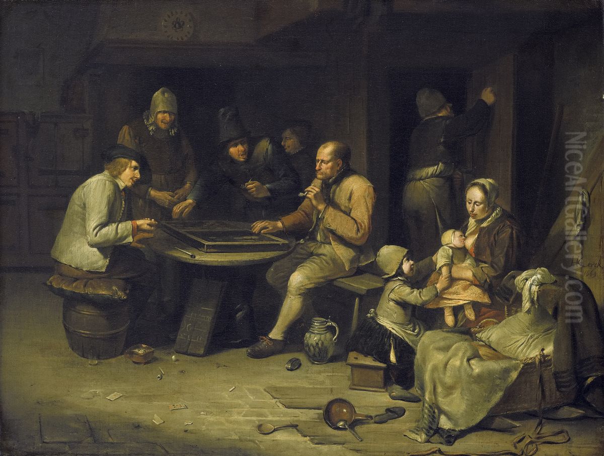 Herberg met triktrakspelers Oil Painting by Egbert Van Heemskerck