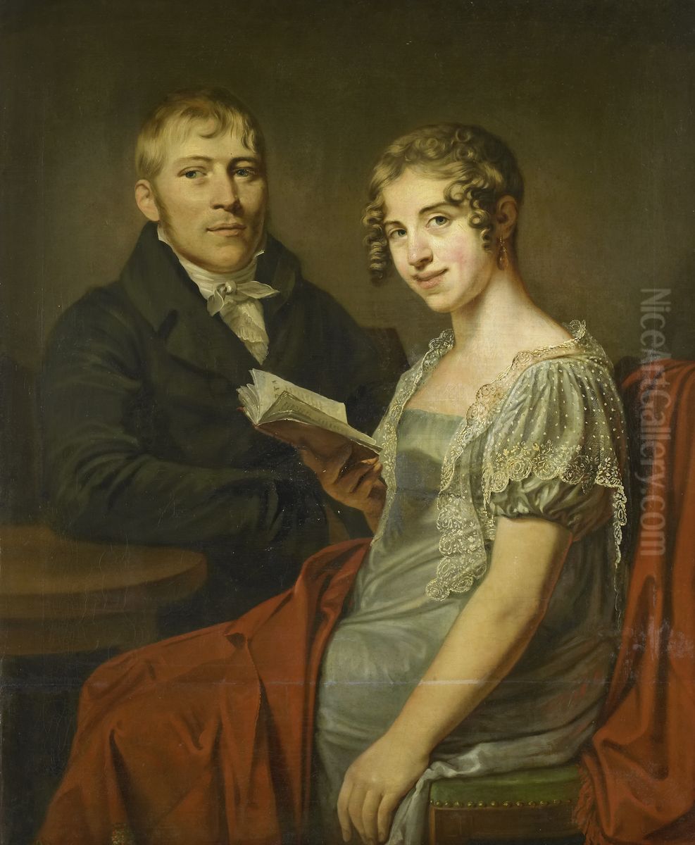 Hendrik Arend van den Brink (1783-1852) met zijn vrouw Lucretia Johanna van de Poll (1790-1850) Oil Painting by Louis Moritz