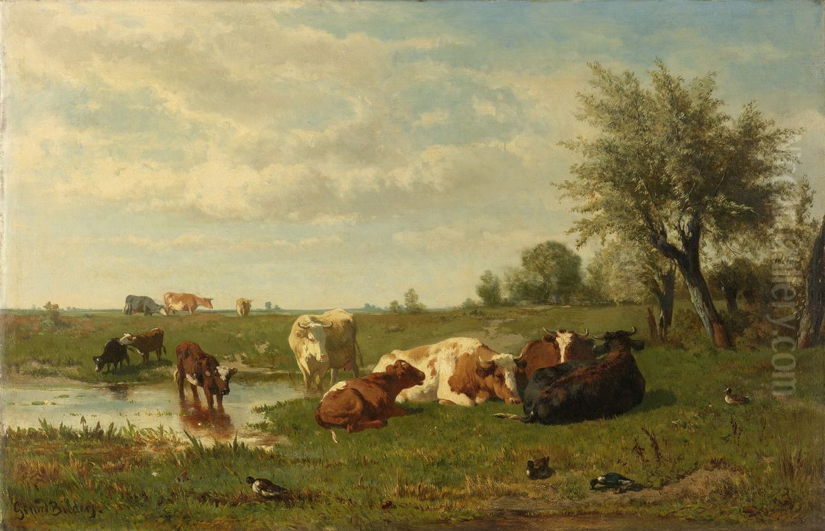 Koeien in de weide Oil Painting by Gerard Bilders