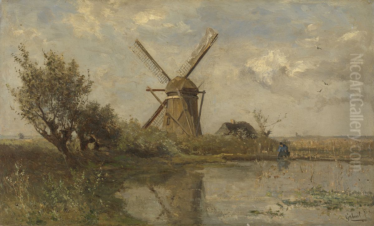 Molen bij een plas Oil Painting by Paul Joseph Constantine Gabriel